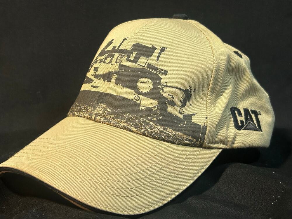 CAT Caterpillar Tractor Equipment Hat Khaki 100% Cotton Strapback Workwear Cap